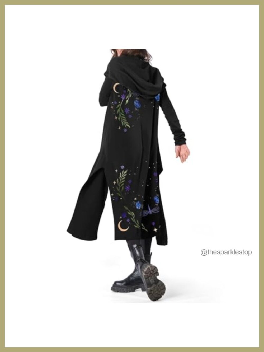 Women Long Hooded Cardigan Sweater Cotton Fleece Open Front Gothic Casual
